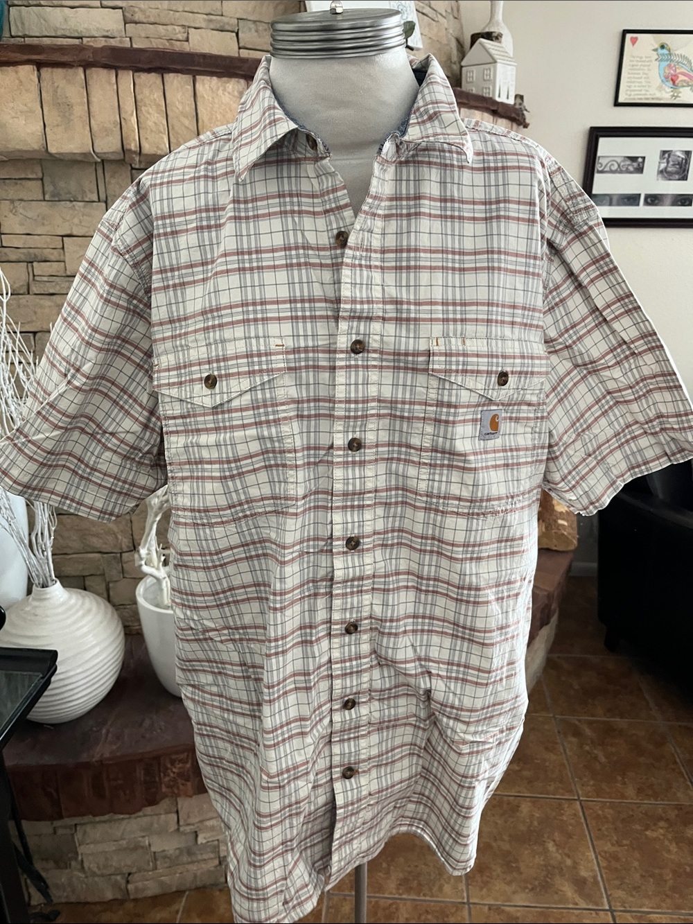 Carhartt Short-Sleeve Plaid  Shirt  Relaxed Fit Size XL Tall
